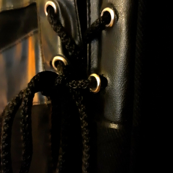 Red Balls on Fire Tripp NYC Buckle Trench  Corset Pleather Halloween Hellraiser - Picture 9 of 10